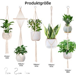 beanicus Macrame Hanging Basket, Pack of 5, Hanger for Indoor Outdoor Ceiling with 5 Hooks, Boho Decorative Cotton Rope Hanging Basket, Flower Pot, Hanging Flower Pot