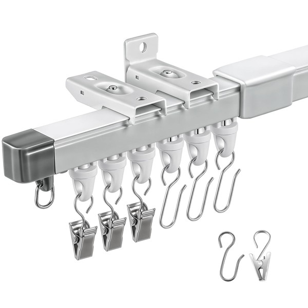Juexica Retractable Ceiling or Wall Mount Curtain Track 4.3-7.9ft /