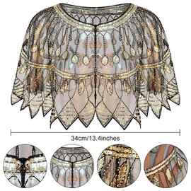 PLULON 8pcs 1920s Flapper Accessories Set Sequin Scarf Wraps Feather Headband Pearl Chain Bracelet Earrings Gloves for Women, Polyester