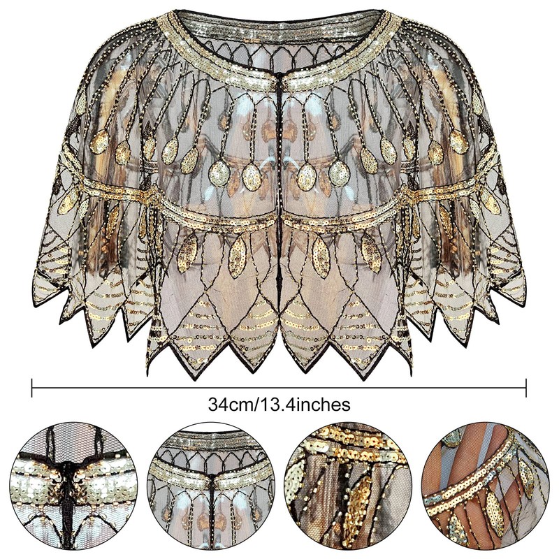 PLULON 8pcs 1920s Flapper Accessories Set Sequin Scarf Wraps Feather