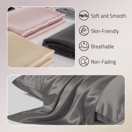 Gabire Mulberry Silk Pillow Case for Hair and Skin Prevent Acne Pillow Cases Both Sides Real Silk Pillowcases Organic Silk Pillowcase with Hidden Zipper, Grey, Queen (20"×30")