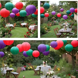 Ethbirsge Chinese Paper Lanterns for Birthday Party Decorations – Hanging Rainbow Lanterns for Ceiling Decor, Classroom, Wedding, and Home Party– Pack of 18,Red/Purple/Cyan(8/10/12-Inch)