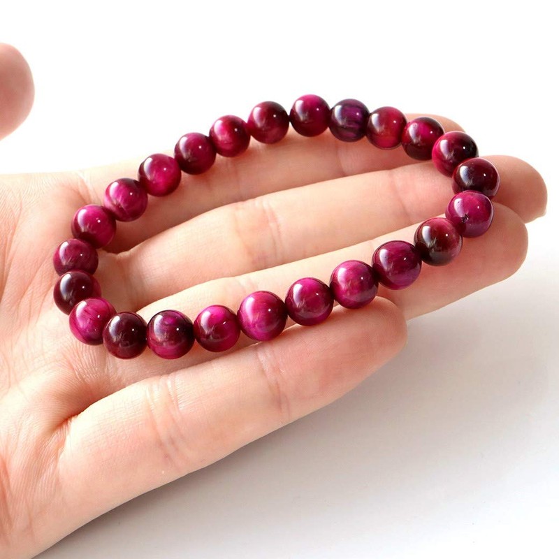 Gold Stone Pink Tiger Eye Bracelet, 0.3 inches (8 mm),