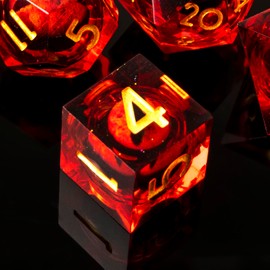 YEMEKO Beholder'S Eye DND Dice- Dragon Eye Liquid Core Sharp Edge Handmade Dice Set for Dungeons and Dragons Ttrpg, Multi-Sided RPG Polyhedral Resin Roleplaying（red Dargon Eye）