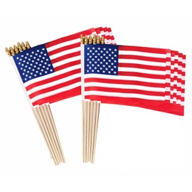 12 Pack American Flags Small US Flags/Mini American Flag on Stick 5x8 Inch US American Hand Held Stick Flags with Kid-Safe Spear Top for Memorial Day, 4th of July, Veterans Day