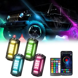 GSRECY 4 Pods RGB Rock Lights Wireless High Power Under Glow Light Wheel Well Lights with App/Remote Control/Music Mode Compatible with Jeep Trucks Off Road SUV ATV UTV Trailer Boat