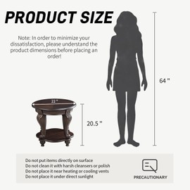 LKTART Small Round End Tables for Living Room, Vintage Side Table for Small Spaces, Wooden Farmhouse End Table with Elegant Carved Legs, Espresso