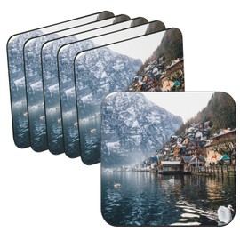 Cork Coasters - City at the Foot of the Glacier in Salzkammergut Austria - Set of 6 (95 x 95 mm)
