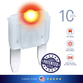 CARAX Glow Fuse – Premium Fuse Mini Blade – 25A Kit 10 pcs – Glow When Blown LED Automotive Fuse – Smart Auto Glow Fuse Easy Identification – 10 pcs