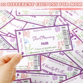 JULEASEL Fun Coupon Book for Mom from Daughter, Unique Mom Gifts for Mother’s Birthday from Kids, 20 Fun Floral Vouchers + 10 Blank DIY Sheets, Thoughtful Gifts For Mother Grandmother