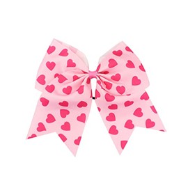 Valentine Cheer Bows Hearts Ponytail Holder Bowknot Valentine Hearts Hair Ring Tie Bow JHV20 (B1-Pink)