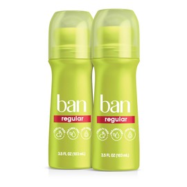 Ban Invisible Roll-on Antiperspirant Deodorant for Women and Men, 24-Hour Underarm Odor & Sweat Protection, Regular, 3.5 Oz, Pack of 2