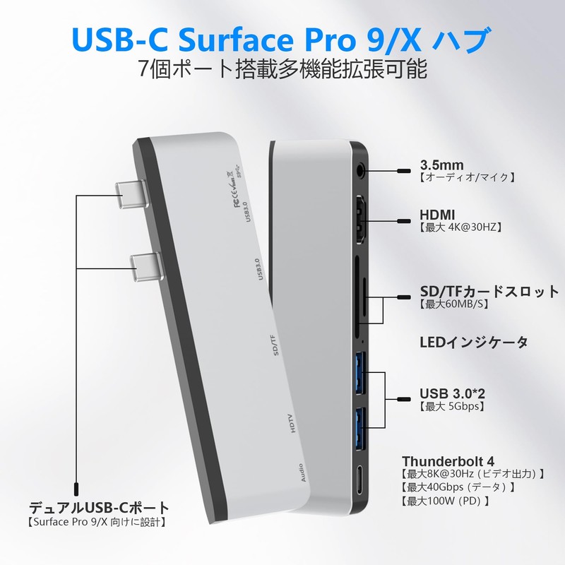 Surface Pro 9/Pro 11/Pro 10/Pro X Hub 4K HDMI, USB-C