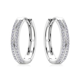 Moissanit Women's Creole Earrings – Diamond Hoop Earrings – VVS Moissanite 18 K Gold 925 Sterling Silver, 18 mm x 3 mm, Double Row with Sparkling Diamonds – with Stylish Gift Packaging