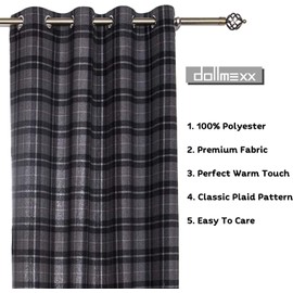 DOLLMEXX Modern Checkered Curtains&Plaid Window Curtains-High Shading Blackout Faux Wool Fabric Ideal for Living Room&Bedroom(2 Panels&52"x95"&Black with Grey)