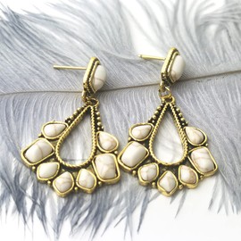 BG&WLing Turquoise Earrings for Women 925 Sterling Silver Large Teardrop Dangle Statement Earring Western Bohemia Vintage Jewelry (Ivory)