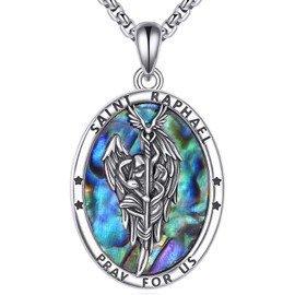 Grmdit St Raphael Pendant for Men 925 Sterling Silver Archangel Raphael Medal Necklace Saint Arcangel San Rafael Jewelry Gifts for Men Women