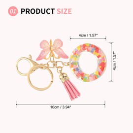 SUIKIHUM Initial Letter Keychains, (10.5cm/4.13" Mini Letter Butterfly KeyChain) Resin Tassel Pendant Car Keychain for Wallet Handbags Backpack, Pink (O)
