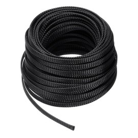 sourcing map 50 Ft - 1/4 Inch Expandable Braided Cable Sleeve, PET Cable Management Wire Sleeving Cord Protector, Wire Wrap Loom Tube for TV Computer Audio, Office Home Devices, Black