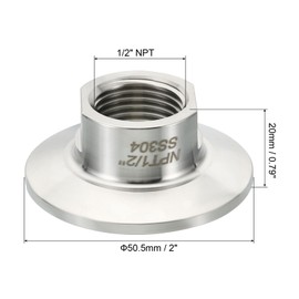 PATIKIL 1.5 Inch TC Tri Clamps Adaptor, Tri-Clover Fittings to NPT 1/2" Female Sanitary Thread Adaptor 304 Stainless Steel for Food Beverage Dairy, Ferrule 50.5mm