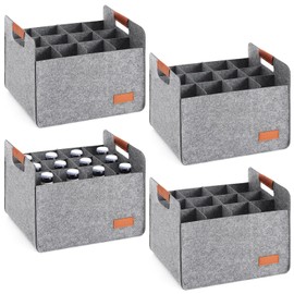 Windyun 8 Pcs 12 Bottle Wine Carrier with Reinforced Cardboard Set Reusable Felt Wine Carrier Tote Bag with Handles 14.57 x 12.6 x 10.63 Inch Collapsible Ratafia Packing Boxes for Moving (Gray)