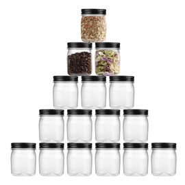 novelinks Plastic Jars With Lids 16Pcs 8 oz Plastic Mason Jars Black Plastic Jar Food Storage for Milkshakes Juice Nuts Cupcakes Candy (Black, 16 Pack 8 Ounce)