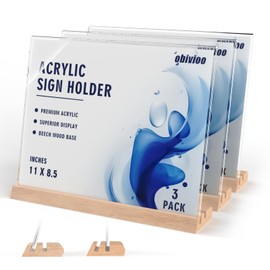 obivioo 11 x 8.5Horizontal Acrylic Sign Holder with Combined L and T-Shaped Wood Base,High transparency table card stand for Ads, Menu, Picture,Welcome sign or other Flyer(3 packs)