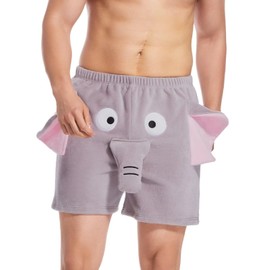 Landofgenie Mens Anime Cartoon Shorts Elephant Pants Cute Soft Fleece Pajama Shorts Grey S