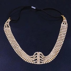 Brides Rhinestone Elastic Head Chain Tassel Head Accessories Hair Chain Crystal Headband Headpiece Hair Accessories for Women Brides Costume (Gold)