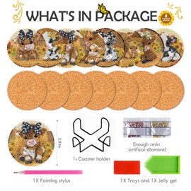 Sitsink Cow Diamond Art Coasters - 8 Pcs DIY Cute Cow Sunflower Diamond Painting Coasters Kits Cartoon Highland Cow Animal Art Craft Kit for Adults Beginners Gifts Crafts Supplies