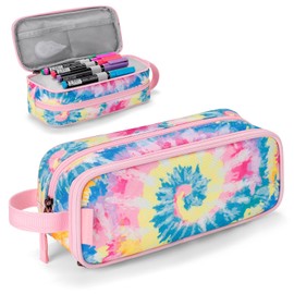 Choco Mocha Girls Pencil Case for Kids, Soft Large Zipper Pencil Pouch for Kids with 2 Compartments Girls Pencil Case for School Tie Dye Pencil Bag, Colorful