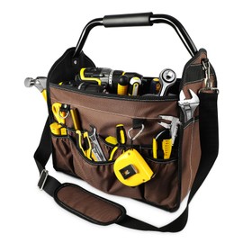 KUNLUN 15-Inch Open Top Tool Bag, Electrician Tool Bag, Tool Tote Bag Organizer for Easy Tool Access, 33 Pockets Foldable Tool Carrier with Rotating Steel Handle and Removable Shoulder Strap