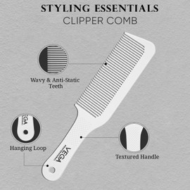 VEGA PROFESSIONAL Clipper Comb for Salon with Anti-Static, Hair Cutting Combs Great for Barbering and Styling, White (VPPCC-01)