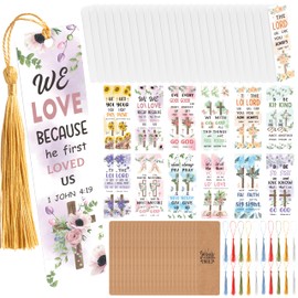 Haooryx Christian Bible DIY Bookmark - 96Pcs Flowers Floral Bible Verse Tassel DIY Bookmark UV DTF Transfer Sticker Blank Transparent Rectangle Acrylic Book Marker Kid DIY Crafts Kit Birthday Gift Tag