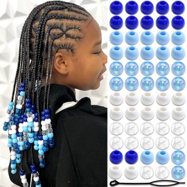 NAISKA 60Pcs Blue White Hair Beads for Kids Girls Colorful Clear Dreadlock Beads Cute Small Pony Beads for Hair Toddler Beaded Hair Clips Loc Beads Hair Jewelry for Women