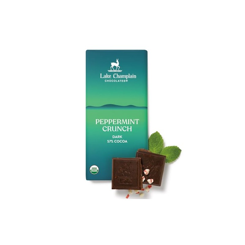 Lake Champlain Organic Dark Chocolate Peppermint Crunch Candy Bar, 3
