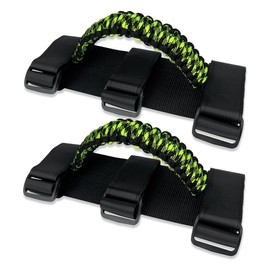 Roll Bar Grab Handles for ATV & UTV Roll Cage Grab Bar Handles Adjustable Soft Paracord Handles for 1.5"-2" Bars,2 Pack (Mixed Black&Green)