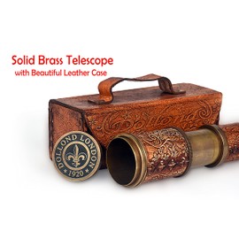 RII 12x Telescope, Dollond London Functional Vintage Handcrafted Collapsible Pirate Spyglass with Imprinted Leather Case, Gifting Spyglass for Kids Travellers Adventure Enthusiasts, Collectible 17.5"
