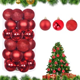 LATERN Pack of 30 Christmas Baubles, 6 cm Red Christmas Bauble Ornaments, Shatterproof Hanging Christmas Baubles for Christmas Tree, Holidays, Home, Christmas Party Decoration (3 Styles)