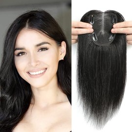SEA SINGING Human Hair Toppers for Women Real Hair Topper with Thinning Hair 120% Density Round Shaped Swiss Base Clip in Fringe Human Hair Topper Top Hair Pieces 40g- Natural Black (12inch, 1B)