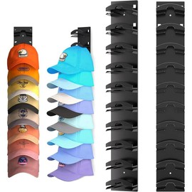 Hat Organizer for Baseball Caps 2Pack, Hat Rack for Wall with Strong Adhesive Hold up to 20 Hats, Hat Hanger Holder Display for Door Closet, Cap Organizer Stor Multilayer Two Mounting Option(Black) - Color: black, Style: 2pcs