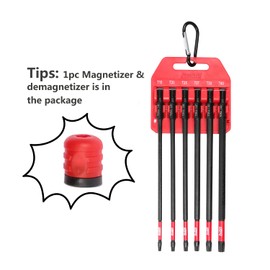 Protorq Long Impact Bit Set, TORX, 6-Inch Length, 6-Piece with 1-Piece magnetizer & demagnetizer