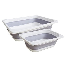 Beright 2 Pack Sorage BIns,Collapsible Wash Basin Folding Dish Tub Sink,Space Saving for Dishing, Fruit, and Camping, Hiking and Home,Grey,2 in 1 Set