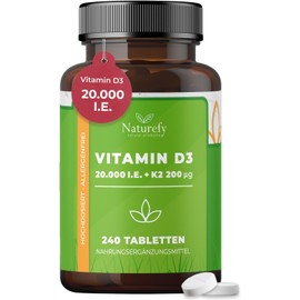 Vitamin D3 K2 High Dose 20,000 - 240 Tablets - Vitamin D 20,000 IU - Vitamin D3 K2 Tablets - Vitamins D3 + K2 High Dose