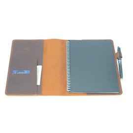 YIYUS Compatible with Rocketbook Cover Smart Business Genuine Leather Notebook Cover for Everlast A5 Executive 6" x 8.8" Brown