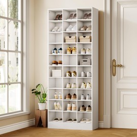 LITTLE TREE 70.9" Tall Shoe Rack, 10-Tier Freestanding Shelf, Max. Store 30 Pairs, Shoe Cabinet Organizer for Living Room, Entryway, Cloakroom, White