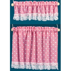 Melody Jane Dollhouse Pink White Hearts Curtain & Pelmet Set on Rails Window Accessory