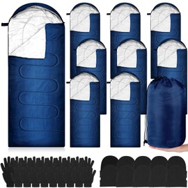 Tranqun 30 Pcs Sleeping Bags for Adult with Winter Beanies Gloves, Cotton Liner Camping Sleeping Bag Waterproof Warm Lightweight for Backpacking Camping Indoor Outdoor Homeless People (Classic Dark)