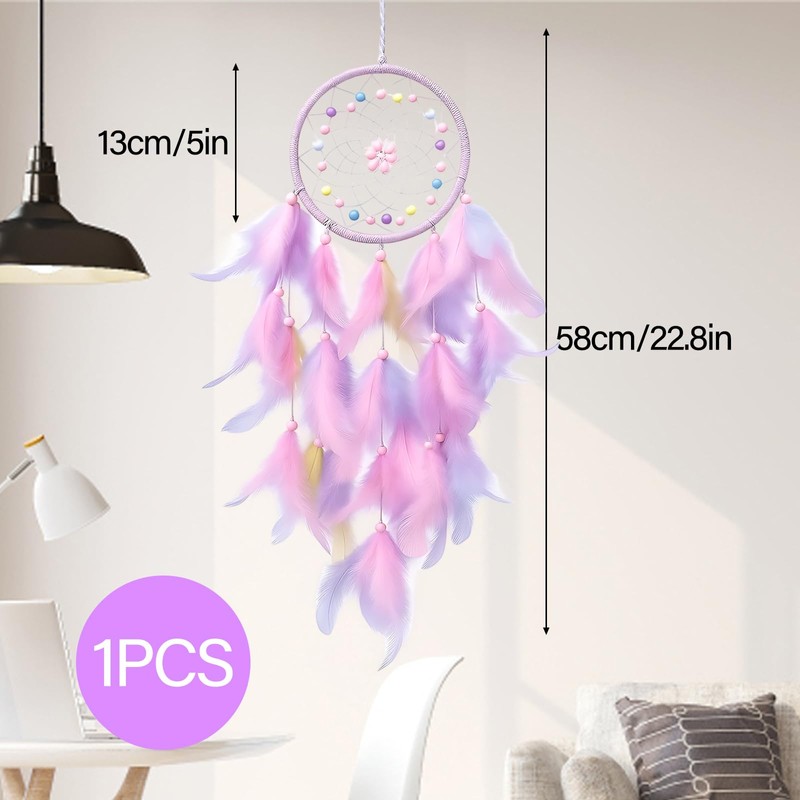 Dream Catcher for Girls, Dream Catchers, Pink Feather Wall Hanging