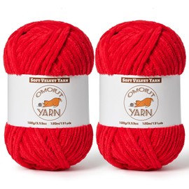 2 Pack Red Fluffy Velvet Yarn for Crocheting,Chunky Chenille Baby Blanket Yarn for Crochet,Soft Fuzzy Puzzle Yarn for Knitting,(100g/3.53oz Each) Bulky Thick Amigurumi Crochet Yarns